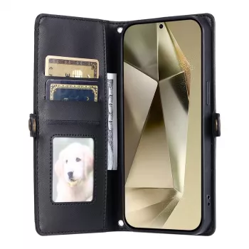 Étui portefeuille en cuir PU Hurtel pour Samsung Galaxy A56 5G avec fonction support et bandoulière, noir