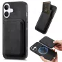 Coque en cuir synthétique pour iPhone 17 avec porte-cartes amovible compatible MagSafe, noire