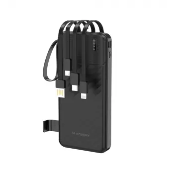 Batterie externe Wozinsky W11-B 10000mAh 10W avec câbles intégrés et lampe torche, noire