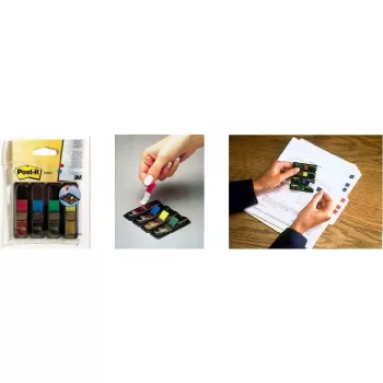 Distributeur mini 3M Post-it Index, 12 x 43 mm, 4 couleurs x 35 marqueurs