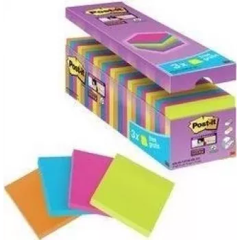 3M Post-it Super Sticky Notes 654SE24P, 76 x 76 mm, 90 Sheets per Pad, 4 Colours (Value Pack)