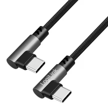 Câble LogiLink CU0463 USB 2.0 Type-C, C/M 90° vers C/M 90°, 480 Mbps, 100 W, métal, argent/noir, 3 m