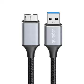 Câble Logilink CU0291 USB 3.0, A/M vers Micro-USB/M, 5 Gbps, nylon, métal, noir/argent, 2 m