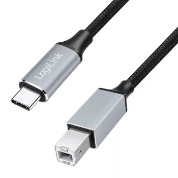 Câble USB 2.0 Type-C Logilink CU0516, C/M vers B/M, 480 Mbps, nylon, métal, noir/argent, 3 m