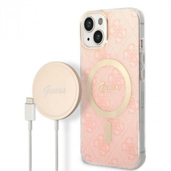 Guess GUBPP14MH4EACSP Coque + chargeur sans fil Apple iPhone 14 Plus / iPhone 15 Plus rose, Hardcase, 4G Print, MagSafe